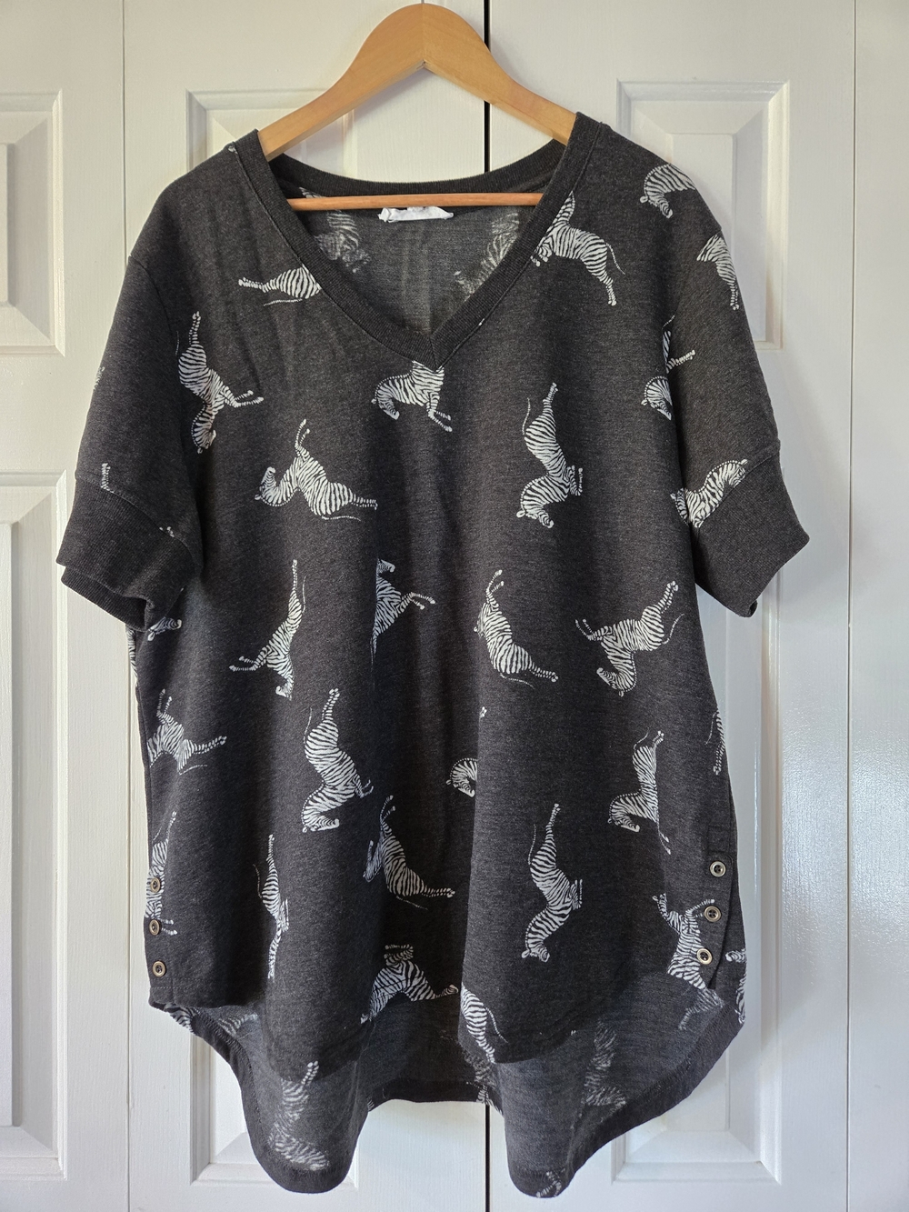 Charcoal Zebra Print V-Neck Top 1X
